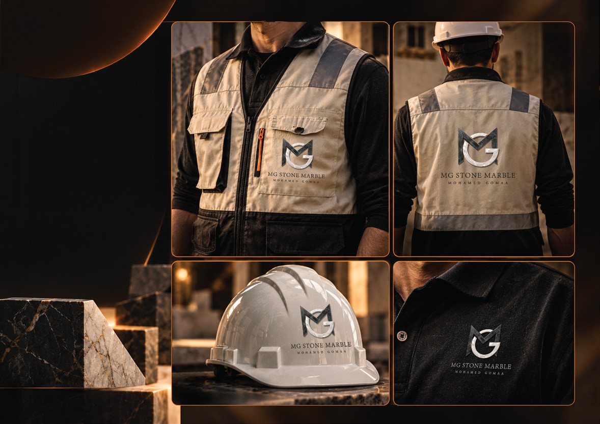 شعار MG Stone Marble على فيست وخوذة وتي شيرت